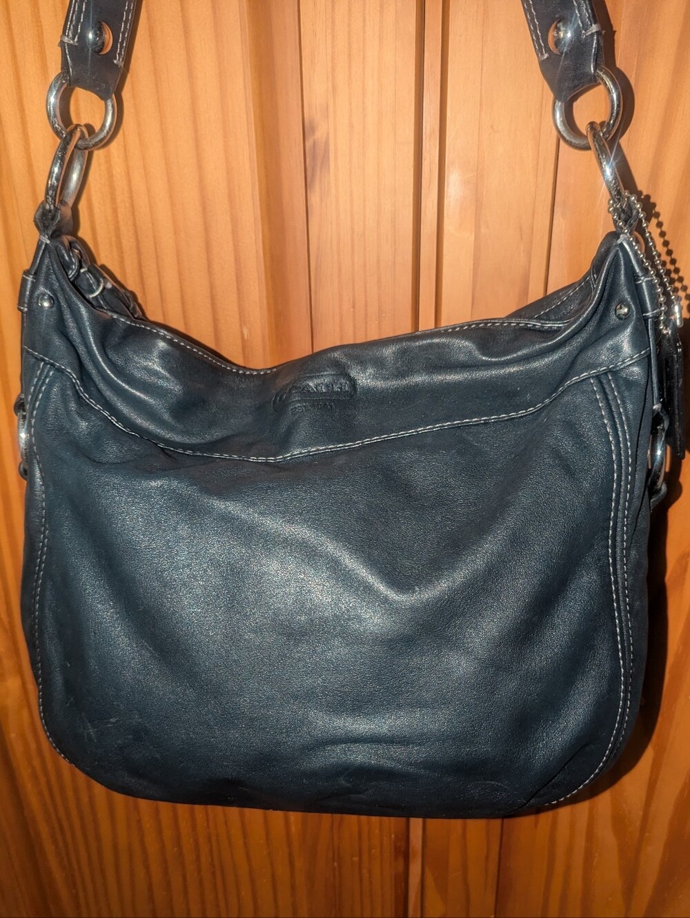 Vintage Coach Zoe Black Leather Shoulder Bag with Silver Hardware Y2K